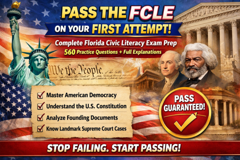 Pass the FCLE on Your First Attempt — Complete Florida Civic Literacy Exam Prep (560 Practice Questions + Full Explanations)