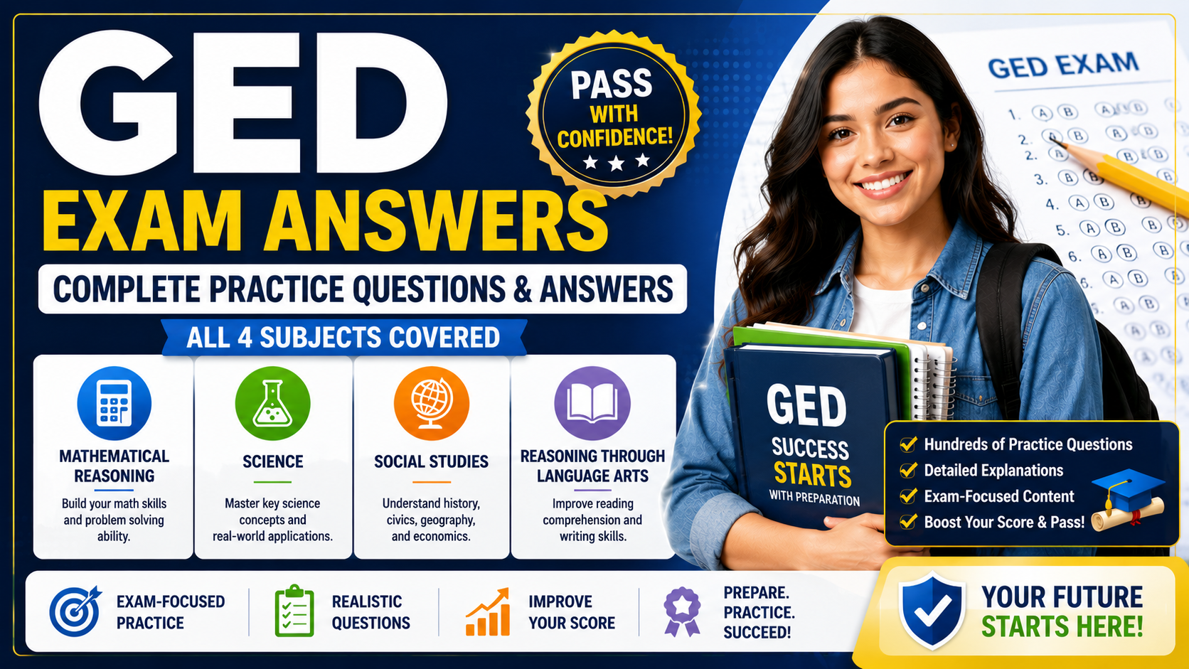 GED Exam Answers — Complete Practice Questions and Answers (All 4 Subjects)